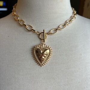 Gold Sacred Heart Pendant Toggle Necklace